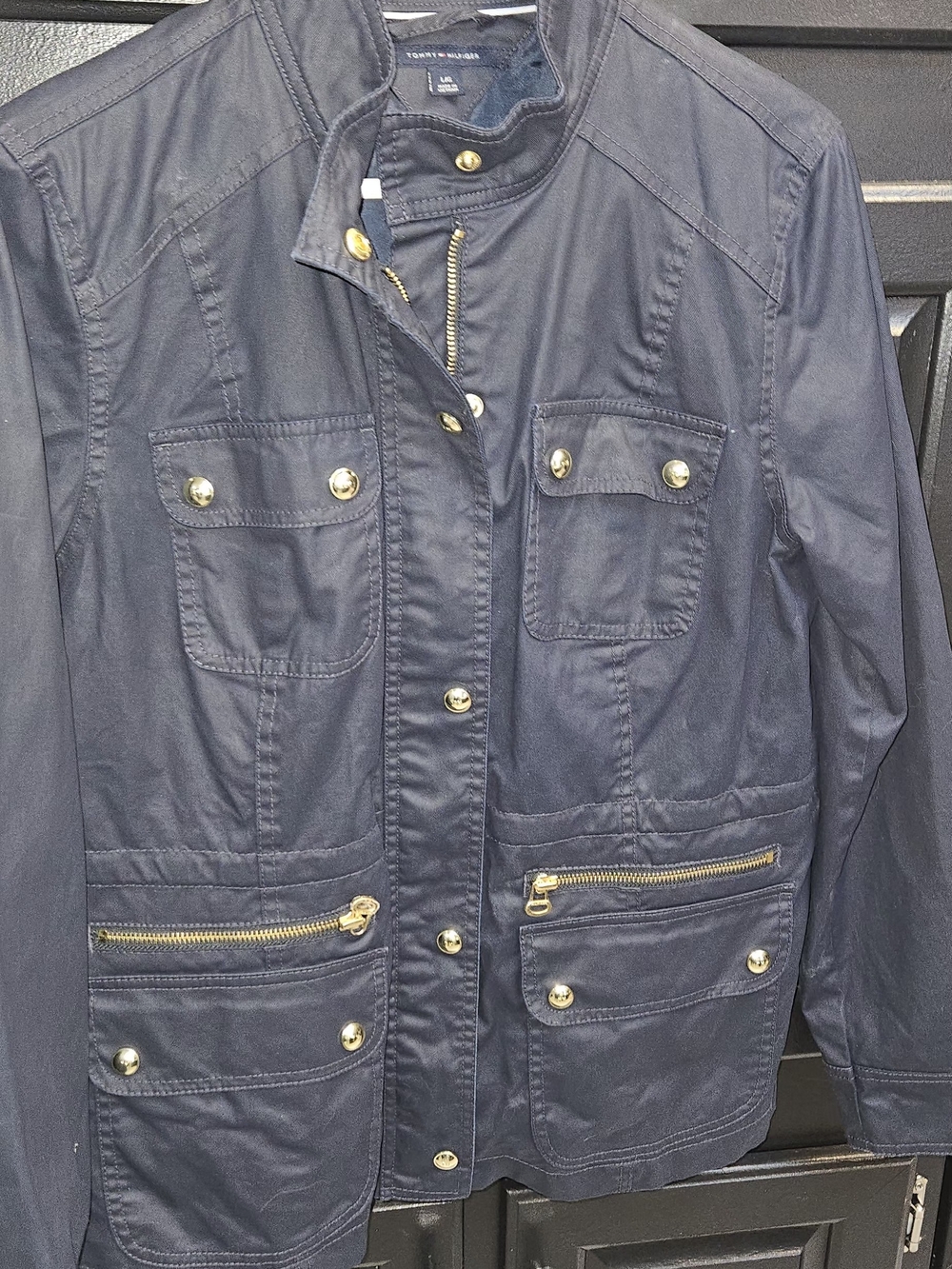 Tommy Hilfiger Navy Utility Jacket with Gold Hardware Womens Large